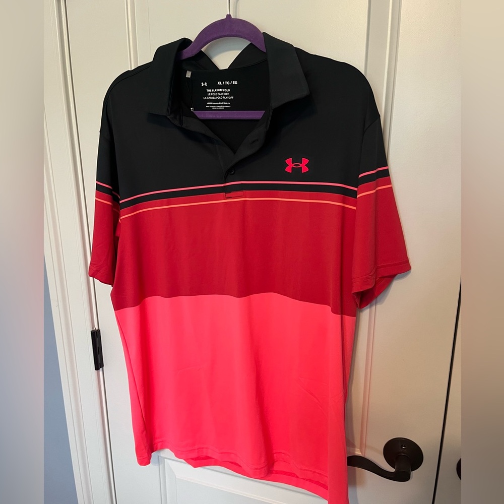 Under Armour Men's Black and Pink Polo Shirt
